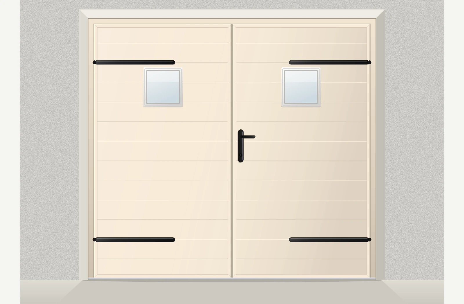 Porte de garage battante aluminium extrudé 2 vantaux avec hublots sur mesure – Ivoire RAL 1015