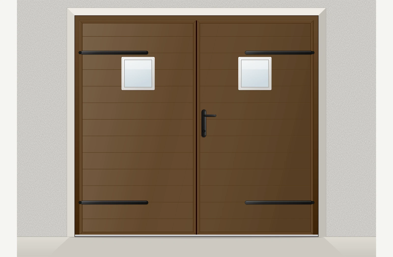Porte de garage battante aluminium extrudé 2 vantaux avec hublots sur mesure – Brun RAL 8014