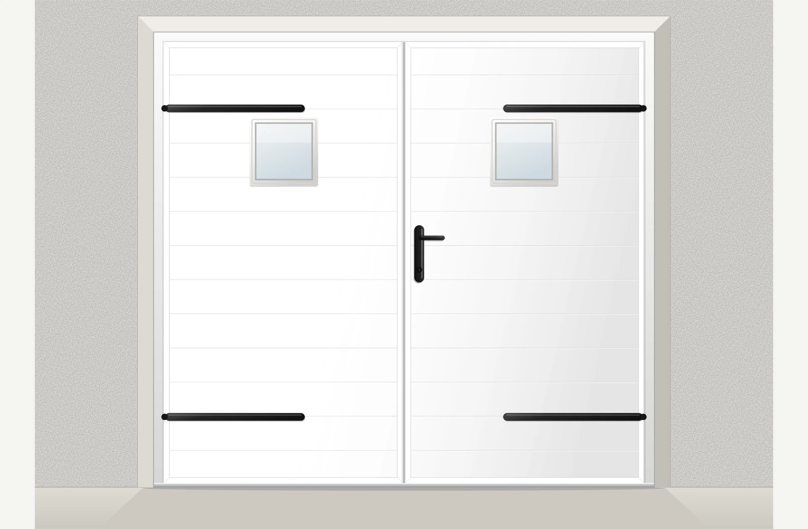 Porte de garage battante aluminium extrudé 2 vantaux avec hublots sur mesure – Blanc RAL 9016