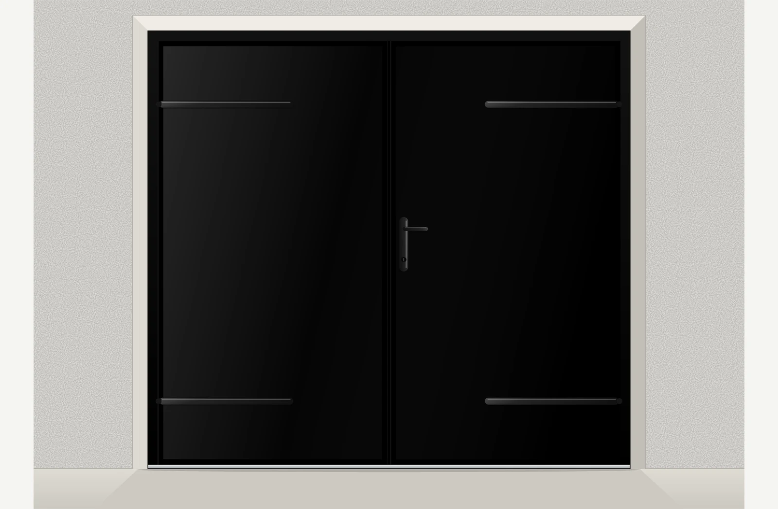 Porte de garage battante aluminium isolé lisse 2 vantaux sur mesure – Noir 2100 sablé
