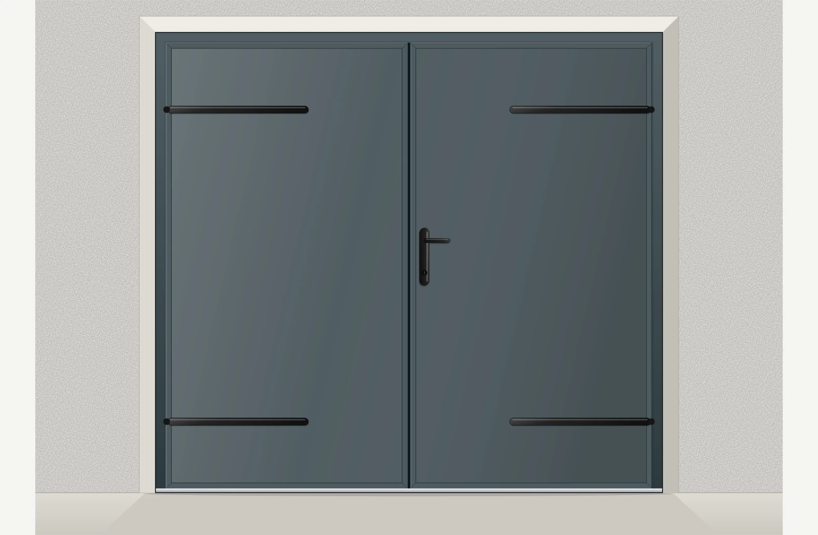 Porte de garage battante aluminium isolé lisse 2 vantaux sur mesure – Anthracite RAL 7016