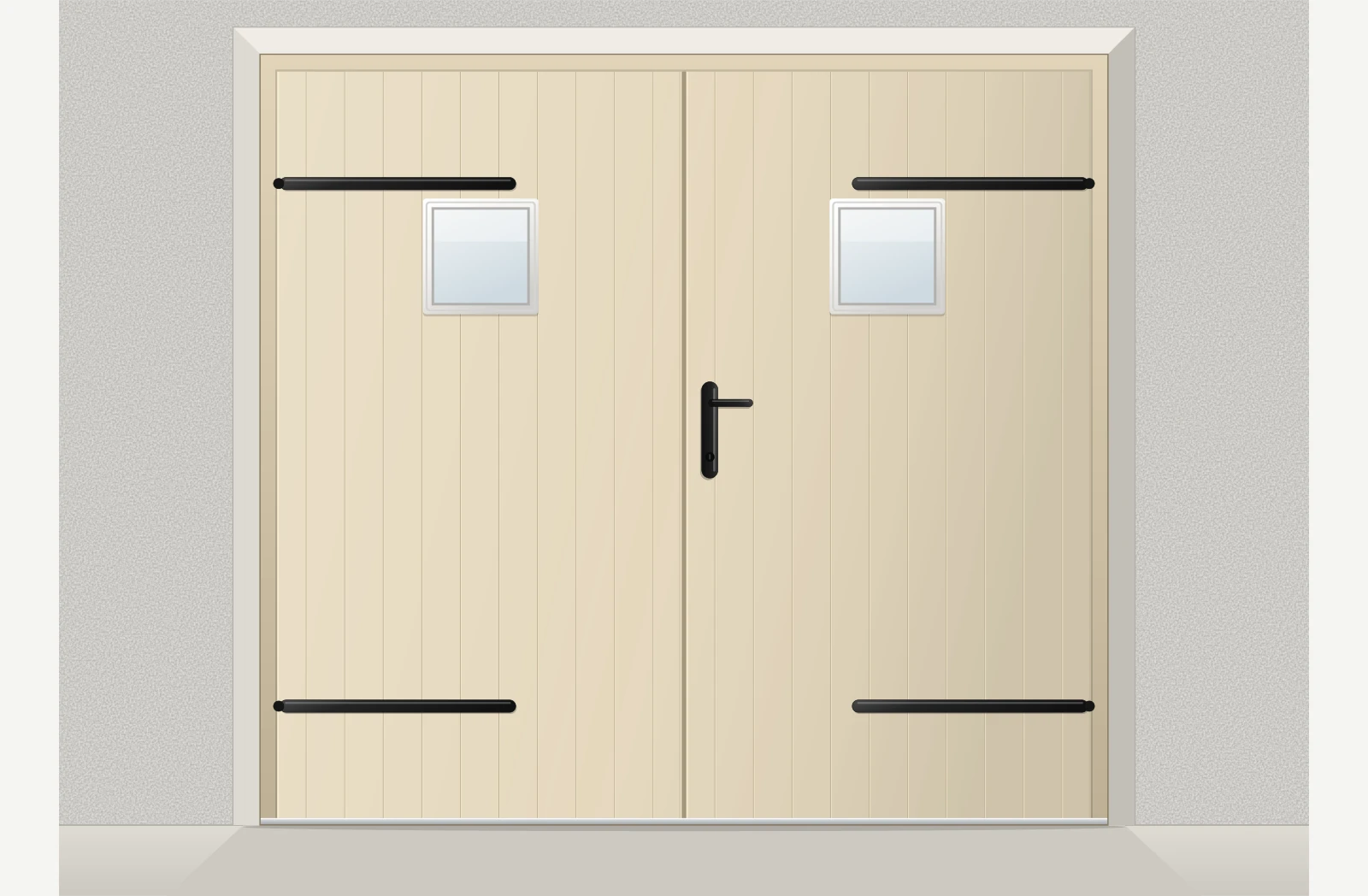 Porte de garage battante PVC 2 vantaux avec hublots sur mesure – Beige ivoire