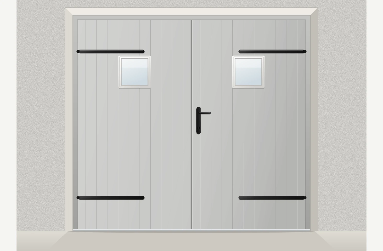 Porte de garage battante PVC 2 vantaux avec hublots sur mesure – Gris