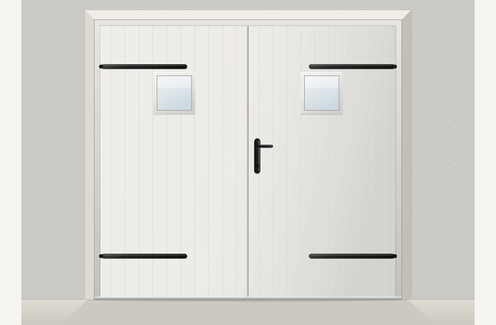 Porte de garage battante PVC 2 vantaux avec hublots sur mesure – Blanc