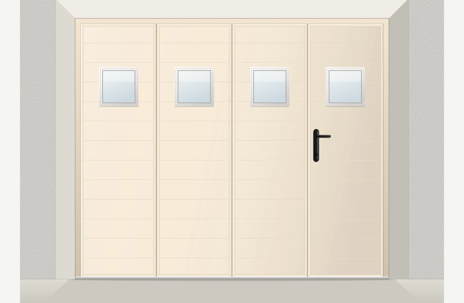 Porte de garage coulissante aluminium extrudé à lames horizontales avec hublots sur mesure – Ivoire RAL 1015