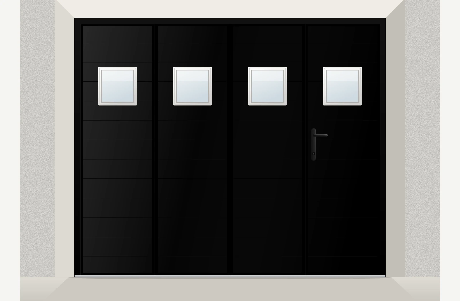 Porte de garage coulissante aluminium extrudé à lames horizontales avec hublots sur mesure – Noir 2100 sablé