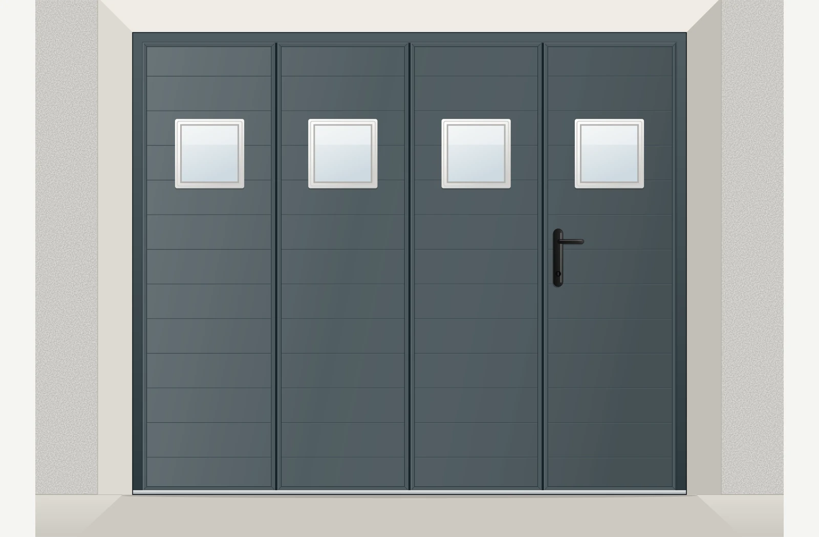 Porte de garage coulissante aluminium extrudé à lames horizontales avec hublots sur mesure – Anthracite RAL 7016