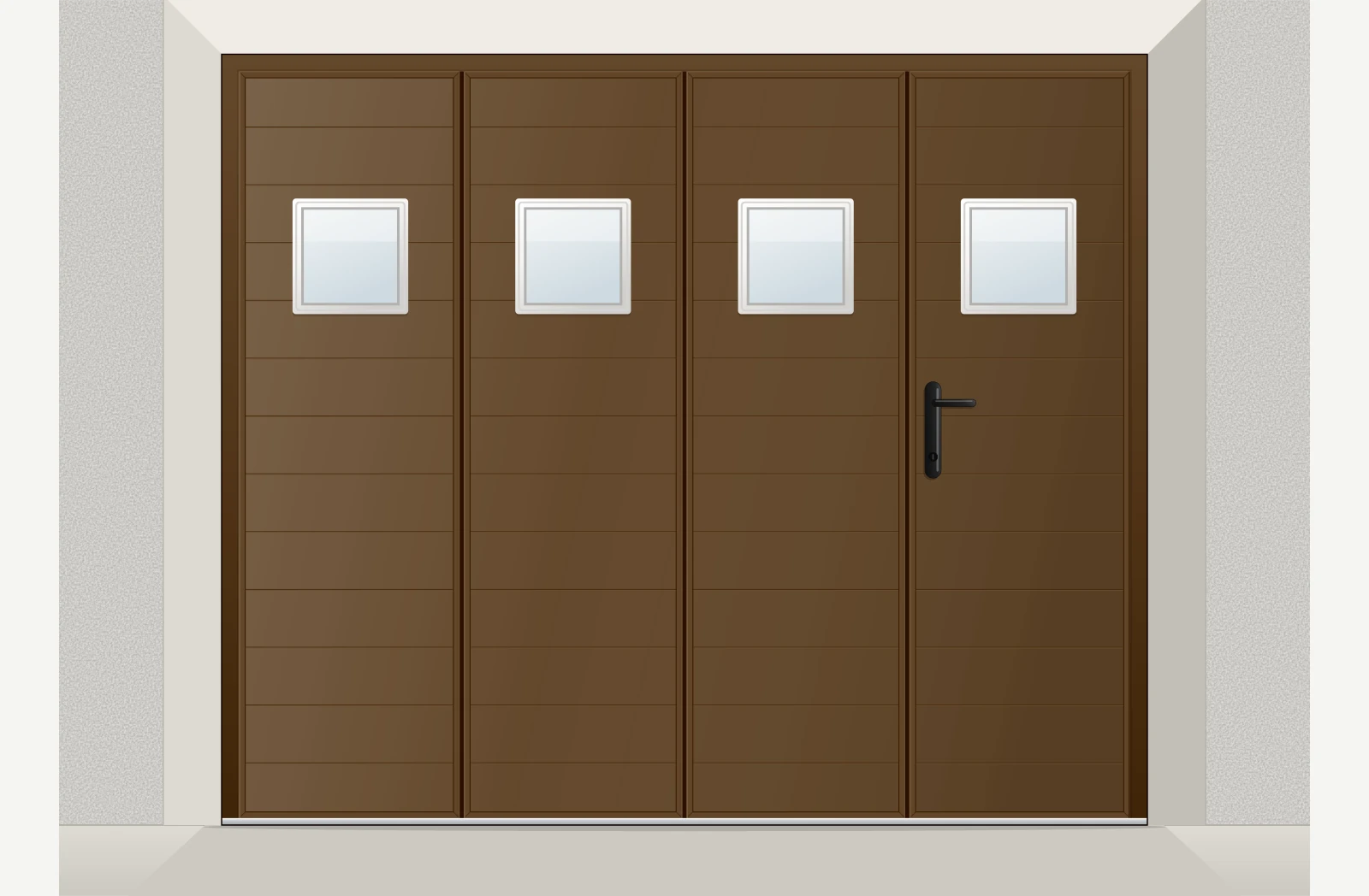 Porte de garage coulissante aluminium extrudé à lames horizontales avec hublots sur mesure – Brun RAL 8014