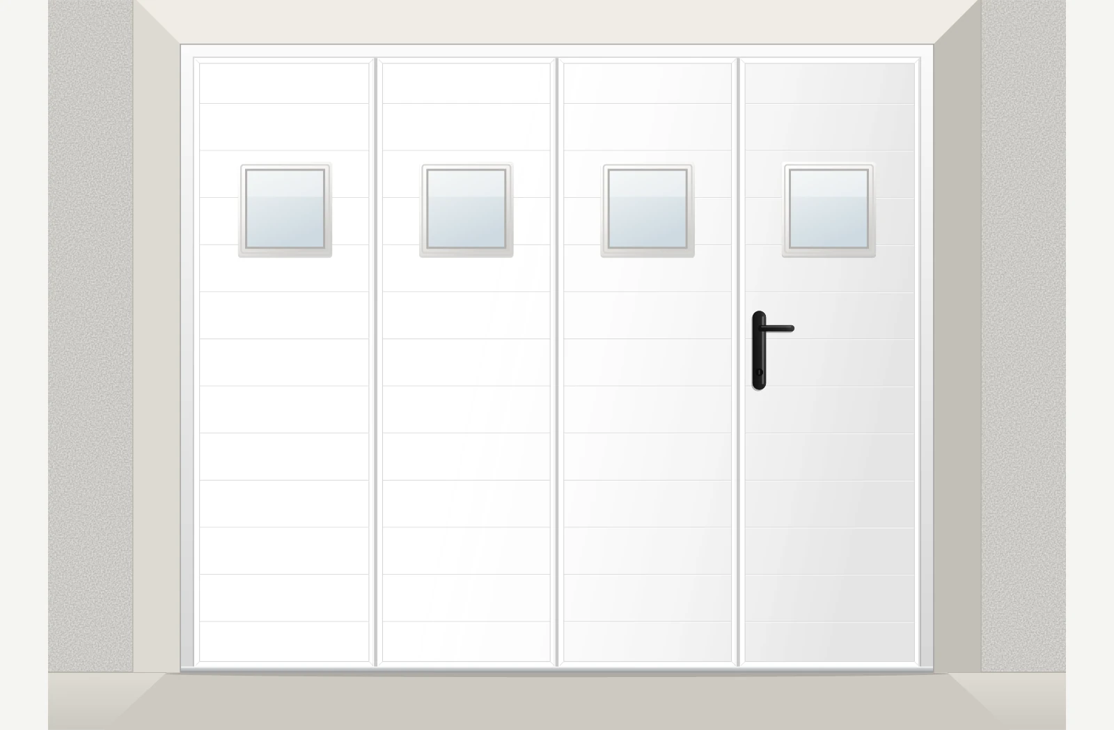 Porte de garage coulissante aluminium extrudé à lames horizontales avec hublots sur mesure – Blanc RAL 9016