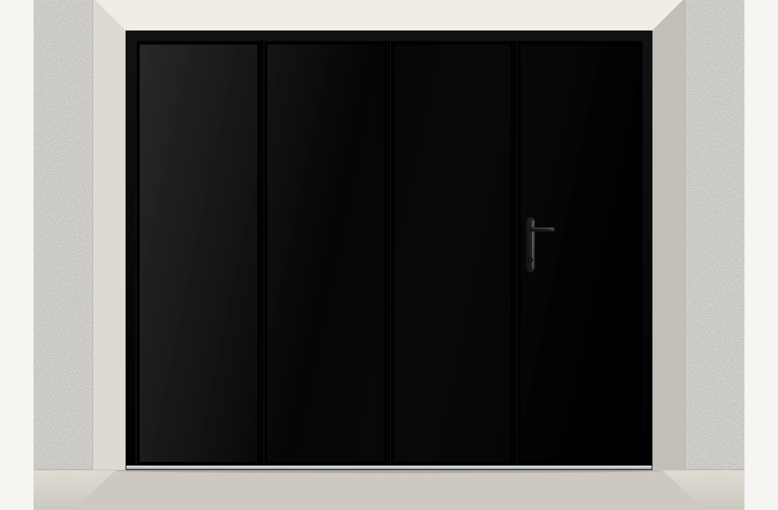 Porte de garage coulissante aluminium isolé lisse avec accès piéton sur mesure – Noir 2100 sablé