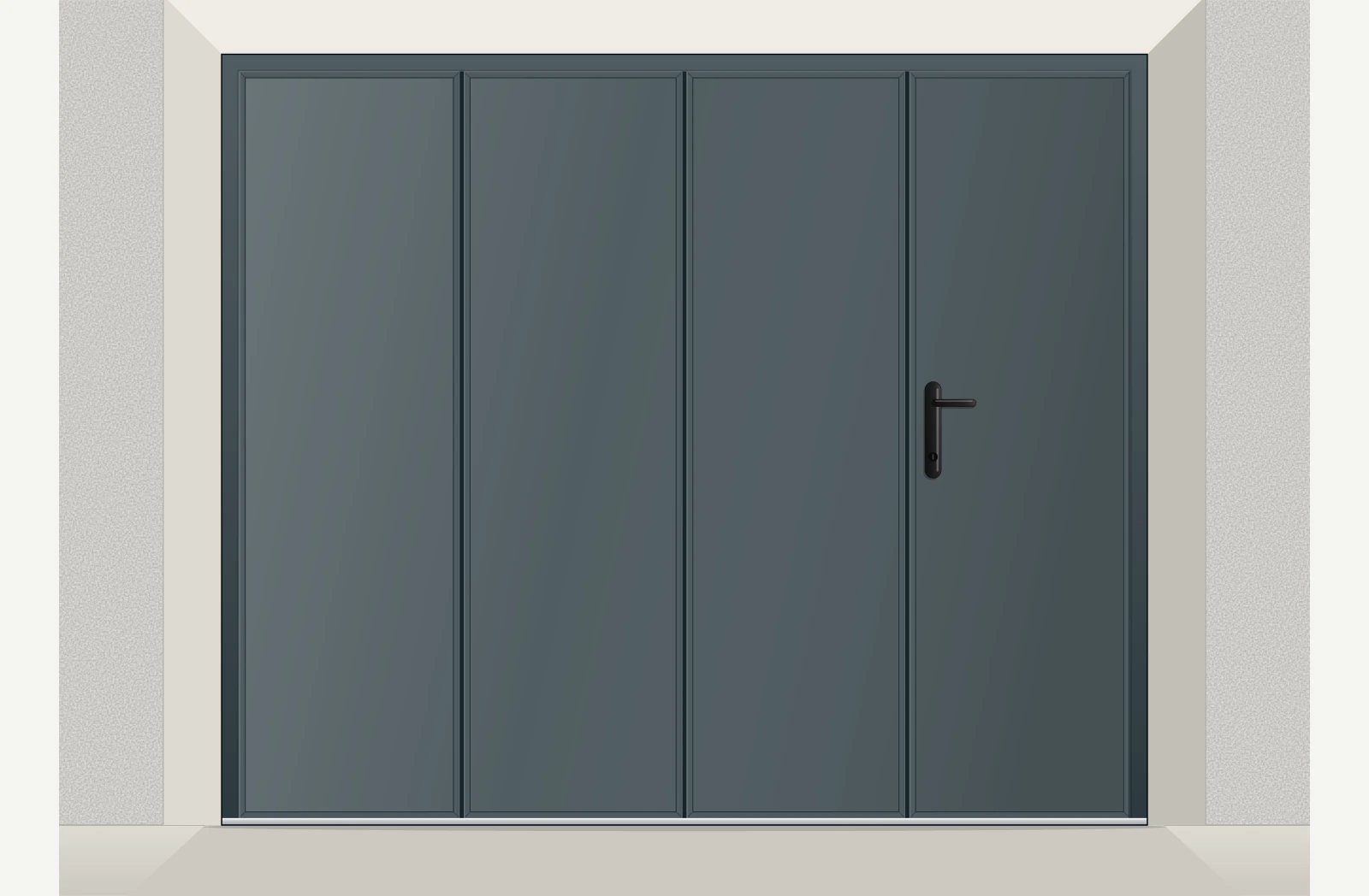 Porte de garage coulissante aluminium isolé lisse avec accès piéton sur mesure – Anthracite RAL 7016