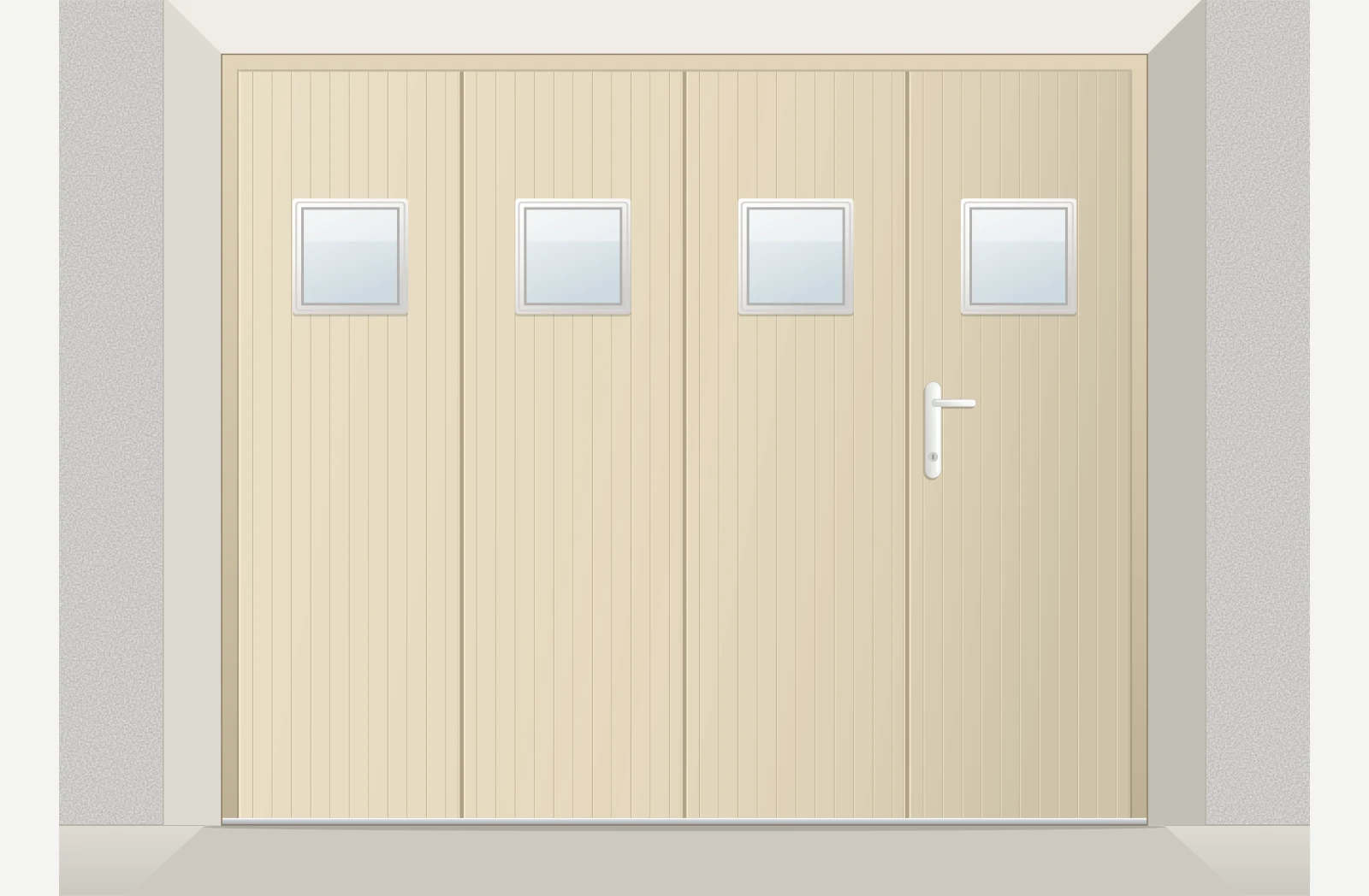 Porte de garage coulissante PVC Pack avec hublots sur mesure – Beige ivoire