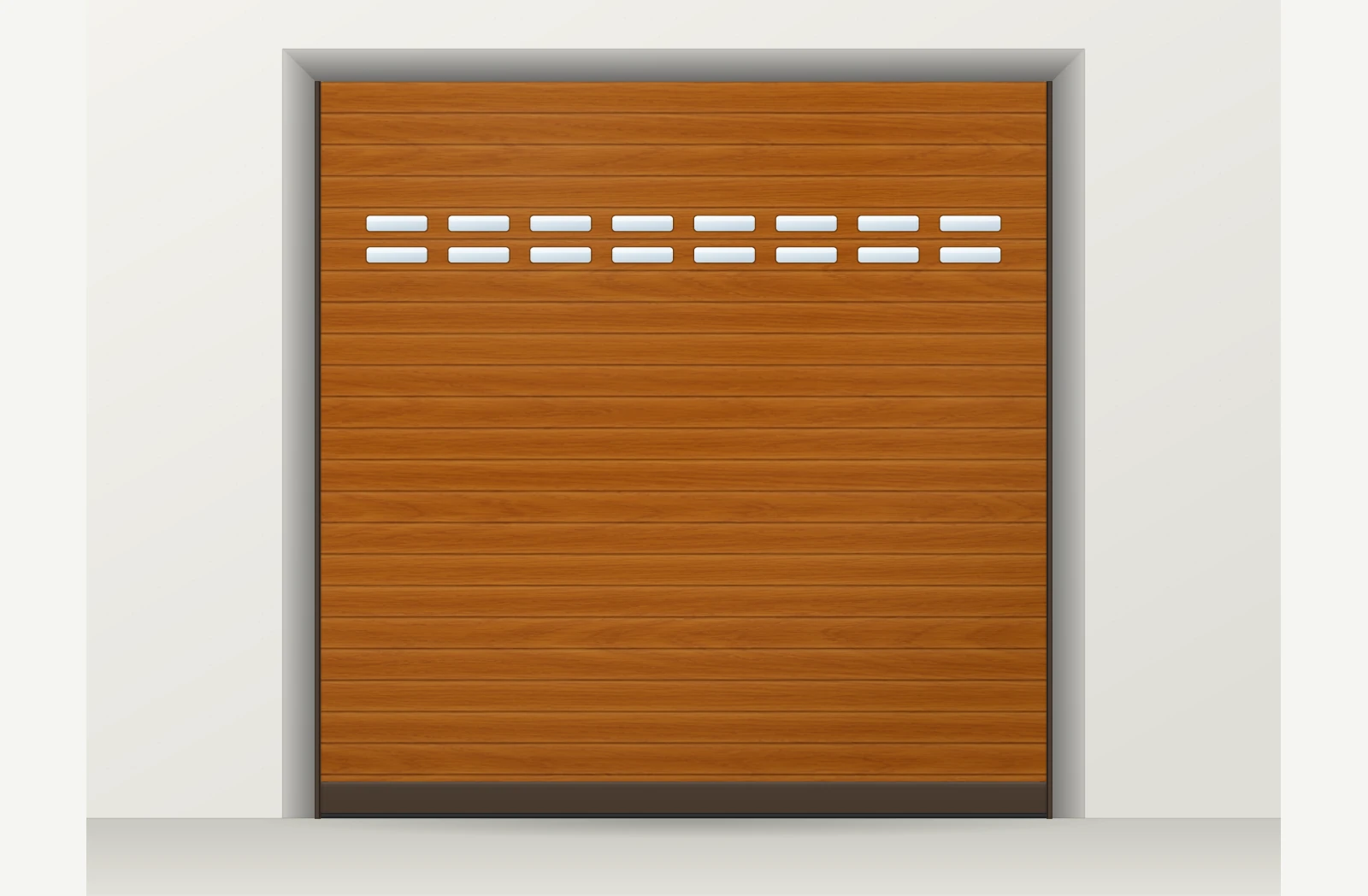 Porte de garage enroulable aluminium motorisée Somfy io avec hublots sur mesure – Chêne doré