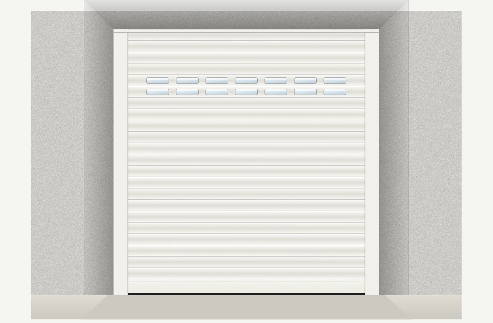 Porte de garage enroulable aluminium motorisée Somfy io avec hublots sur mesure – Blanc RAL 9016