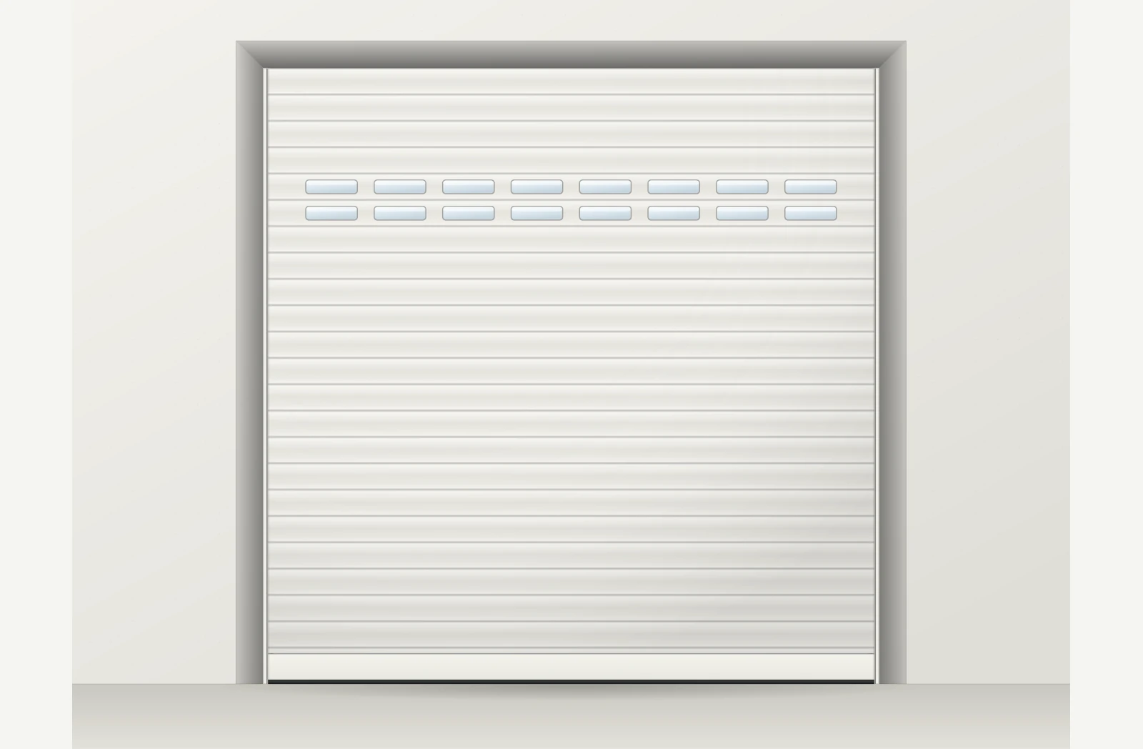 Porte de garage enroulable aluminium motorisée Somfy io avec hublots sur mesure – Blanc RAL 9016