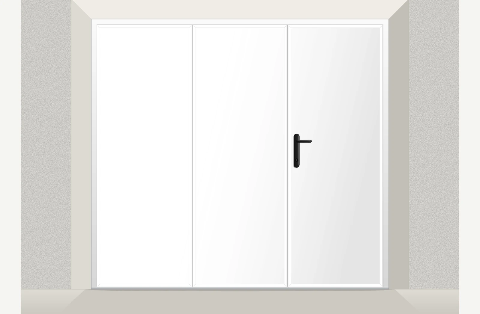 Porte de garage à la française aluminium isolé lisse 3 vantaux avec accès piéton sur mesure – Blanc RAL 9016