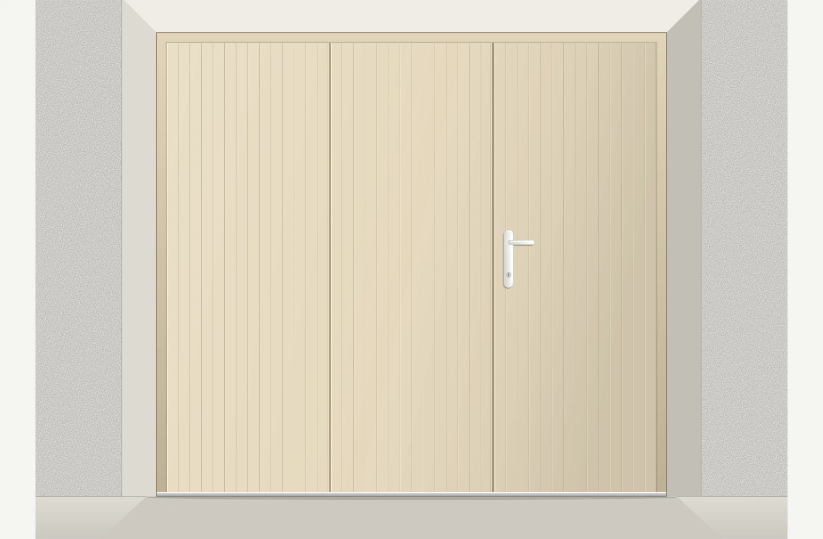 Porte de garage à la française PVC 3 vantaux avec accès piéton sur mesure – Beige ivoire