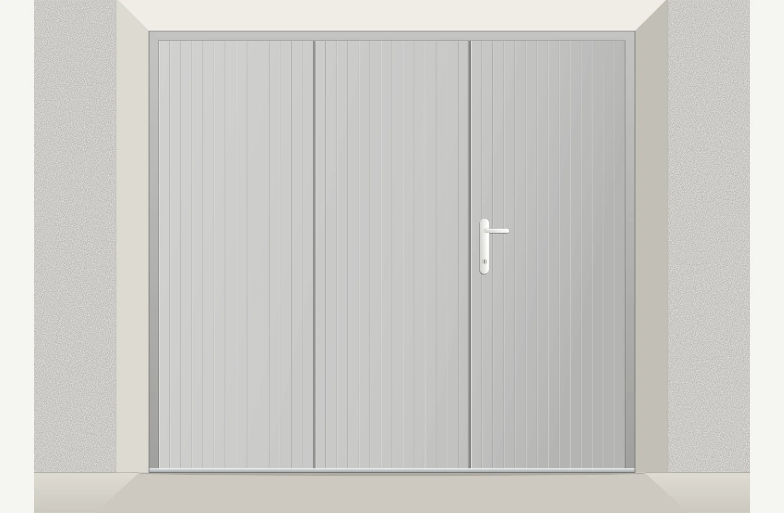 Porte de garage à la française PVC 3 vantaux avec accès piéton sur mesure – Gris
