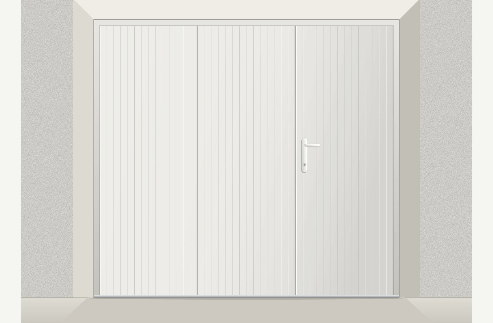 Porte de garage à la française PVC 3 vantaux avec accès piéton sur mesure – Blanc
