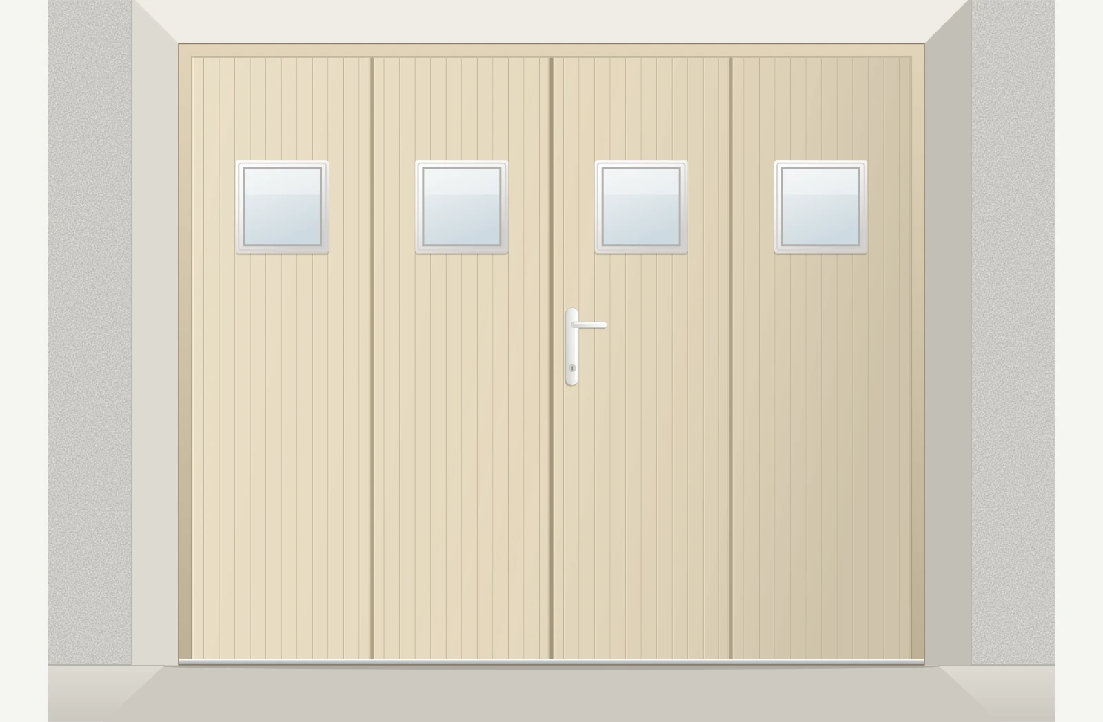 Porte de garage à la française PVC 4 vantaux avec hublots sur mesure – Beige ivoire