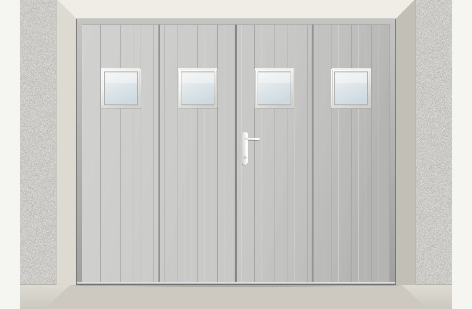 Porte de garage à la française PVC 4 vantaux avec hublots sur mesure – Gris