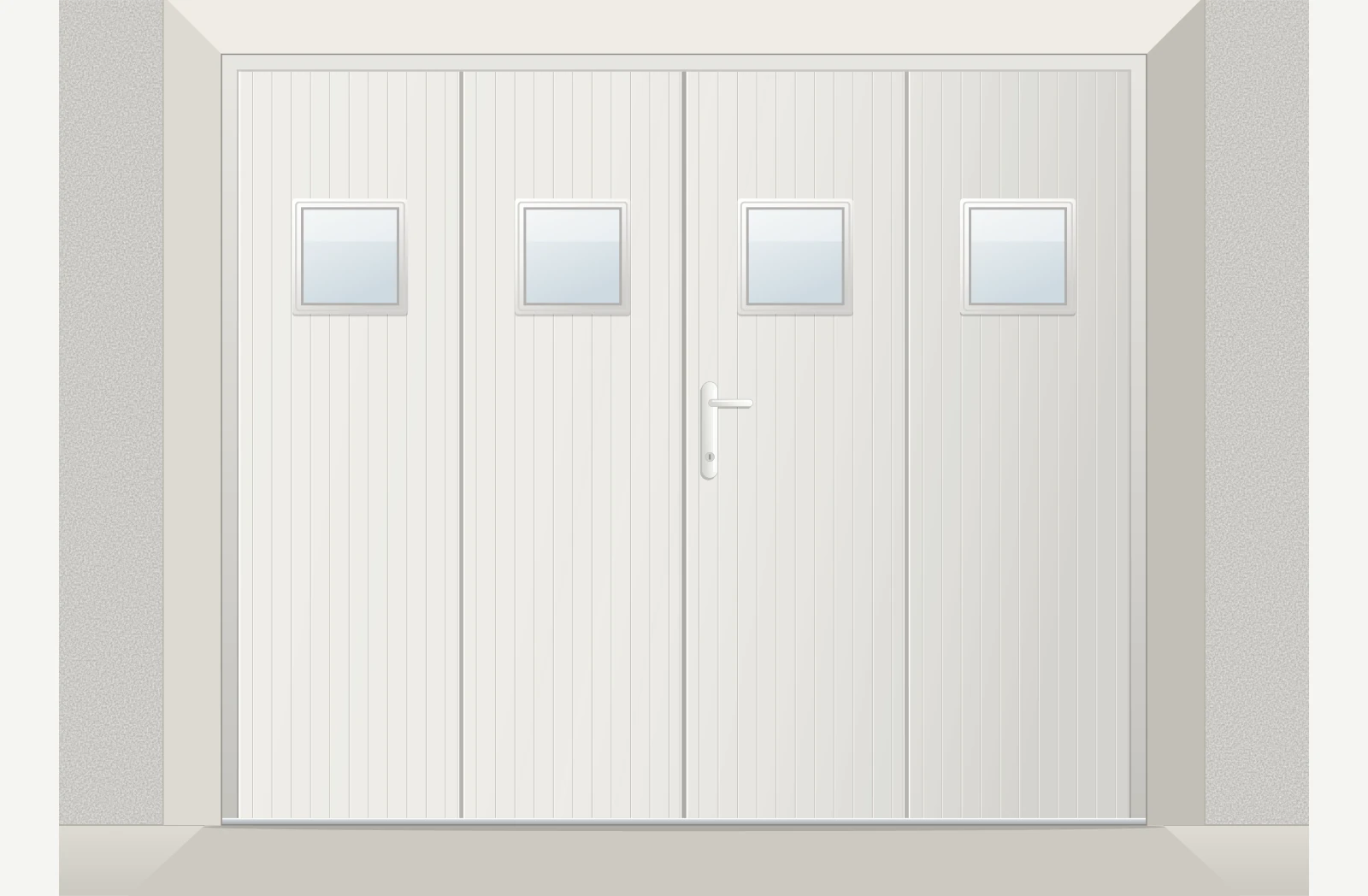 Porte de garage à la française PVC 4 vantaux avec hublots sur mesure – Blanc