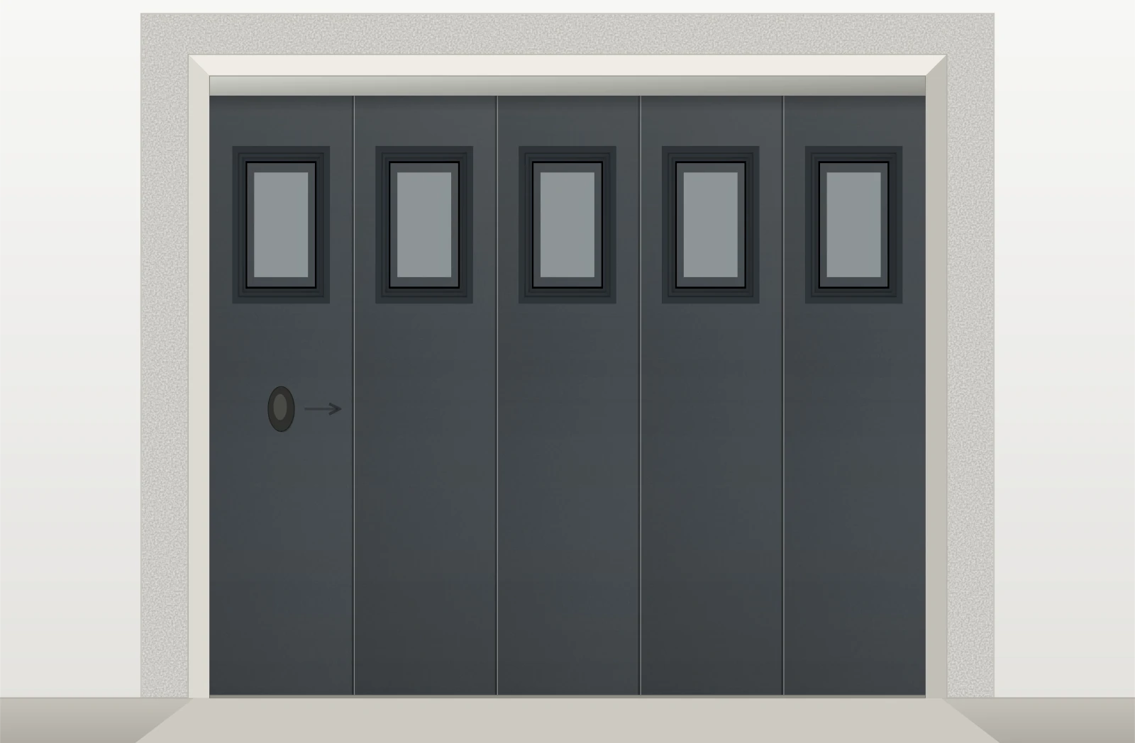 Porte de garage sectionnelle latérale lisse avec hublots sur mesure – Gris anthracite RAL 7016