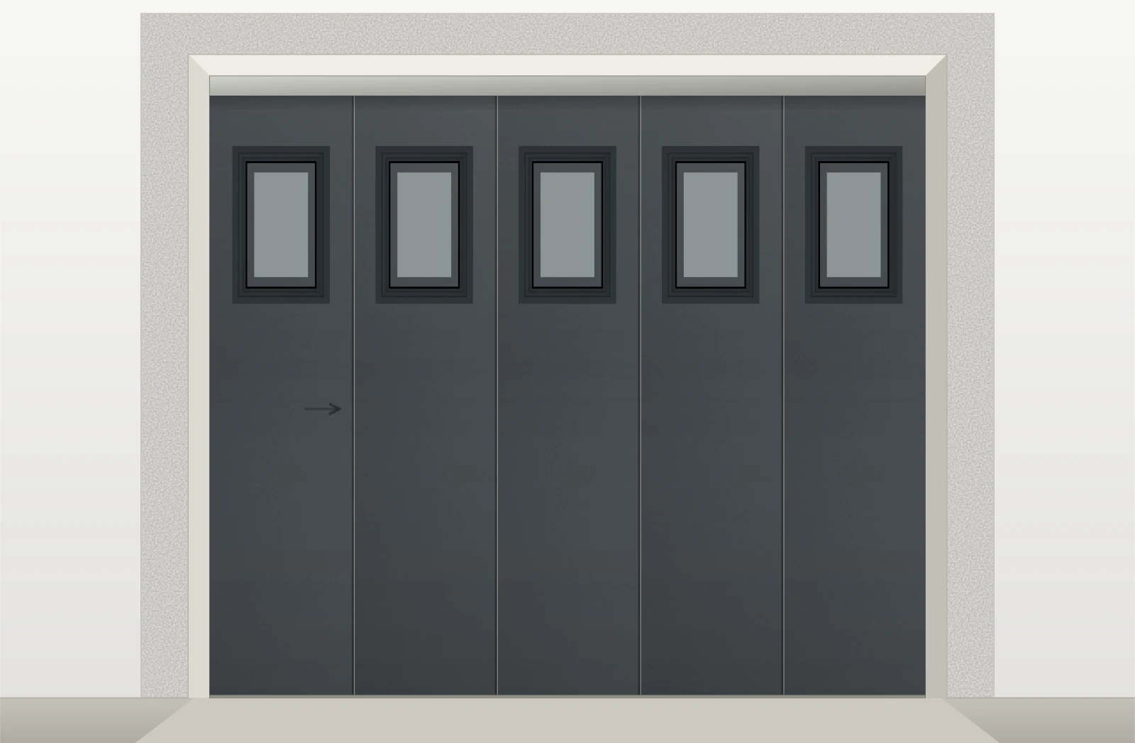 Porte de garage sectionnelle latérale lisse avec hublots sur mesure – Gris anthracite RAL 7016