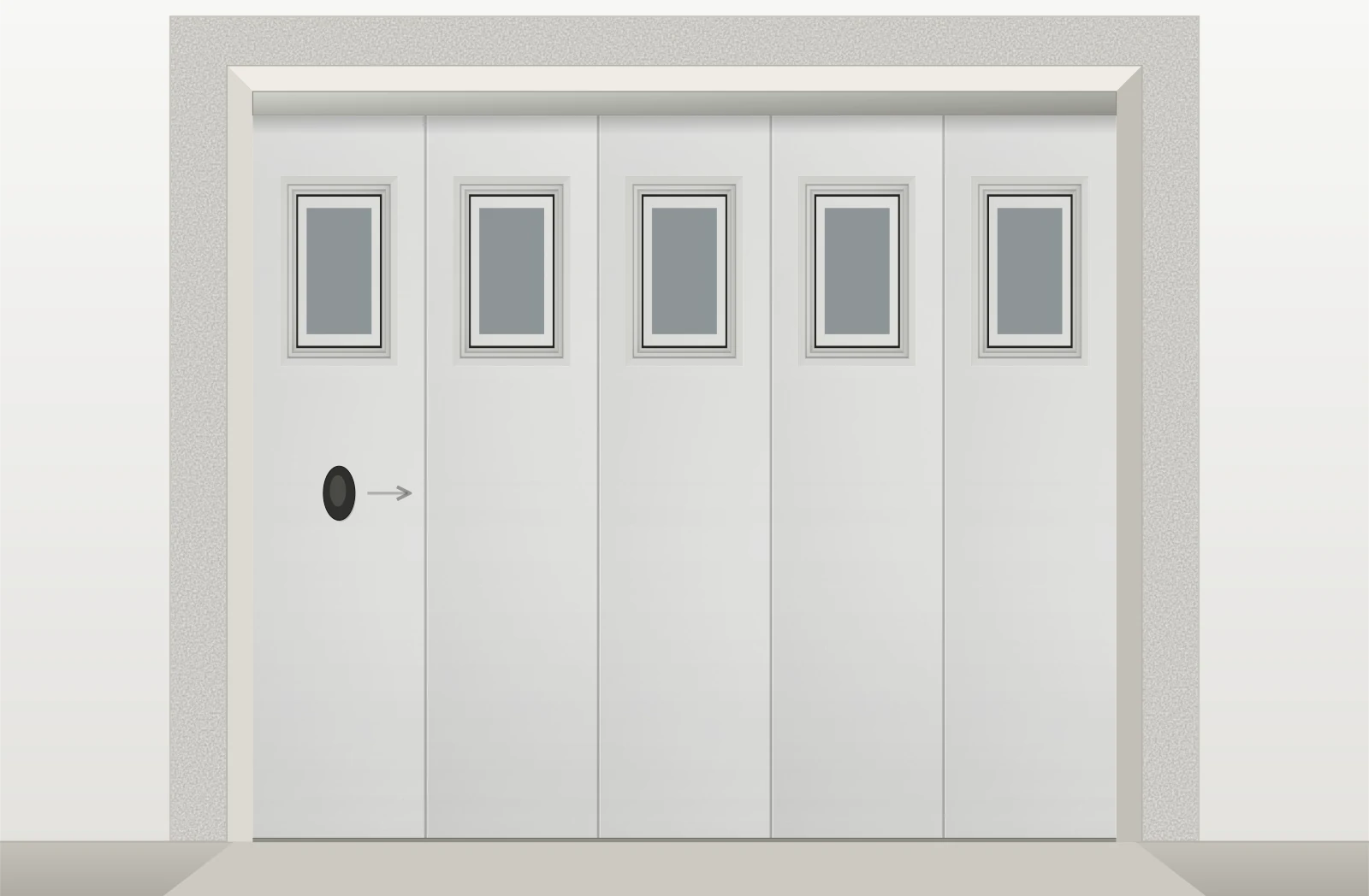 Porte de garage sectionnelle latérale lisse avec hublots sur mesure – Blanc RAL 9010