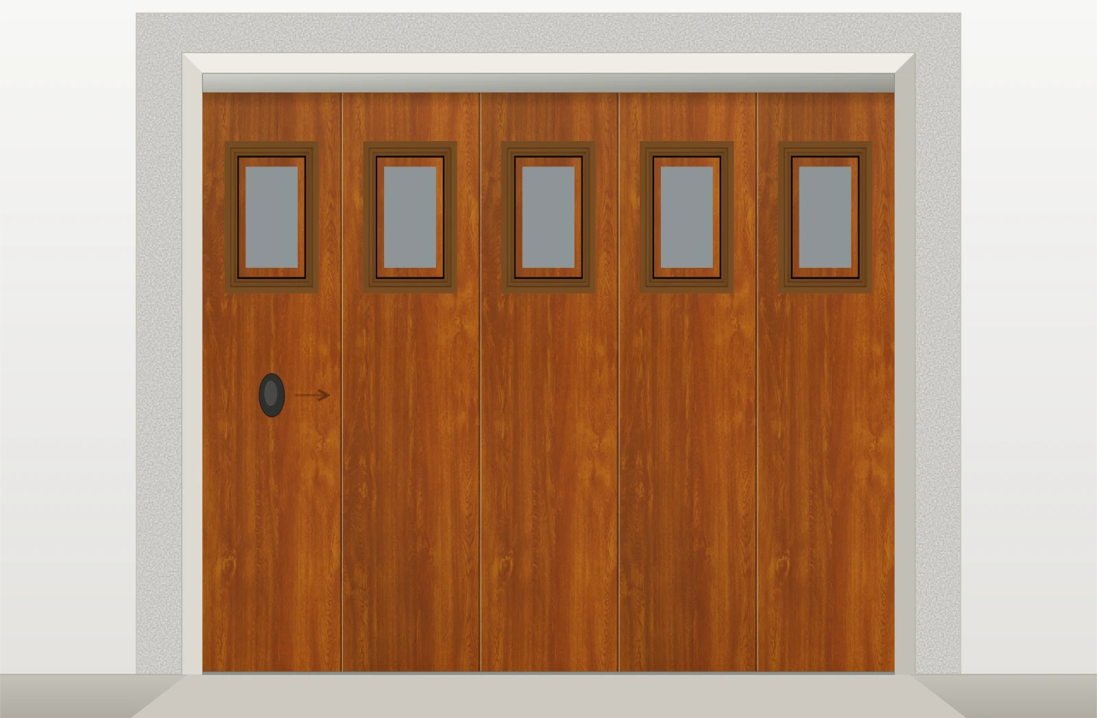 Porte de garage sectionnelle latérale lisse avec hublots sur mesure – Décor bois clair