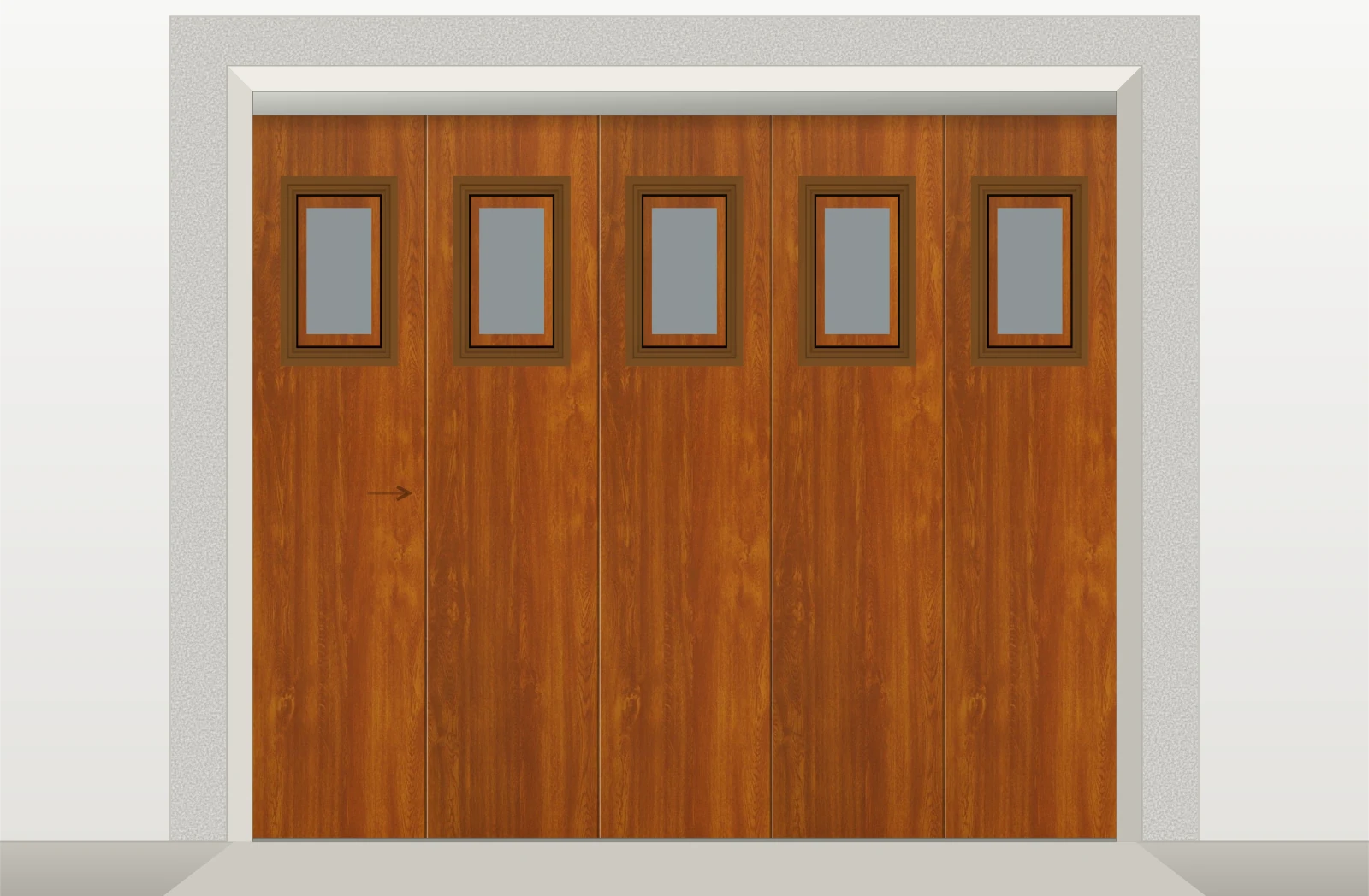 Porte de garage sectionnelle latérale lisse avec hublots sur mesure – Décor bois clair