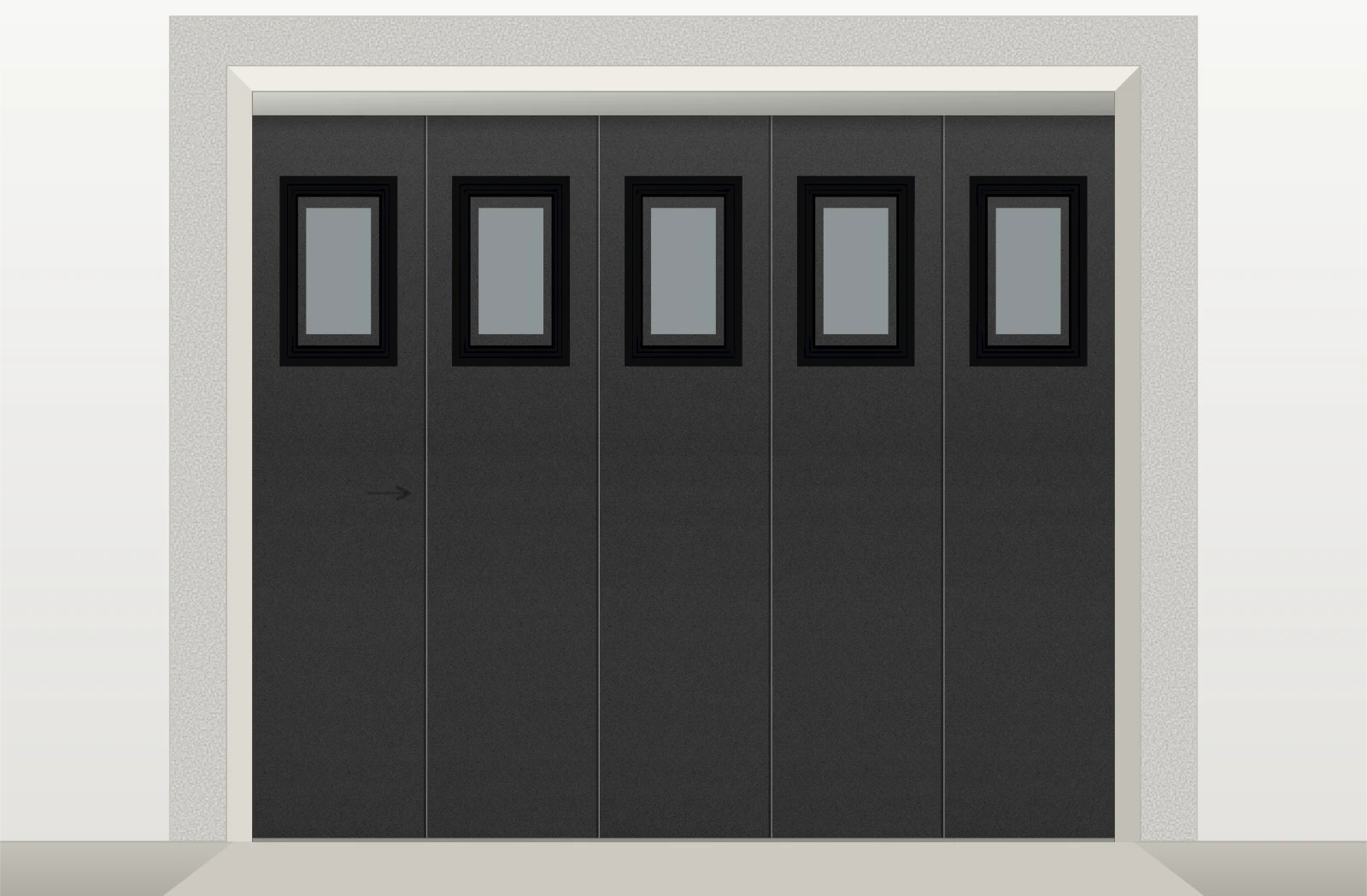 Porte de garage sectionnelle latérale lisse avec hublots sur mesure – Sablé noir RAL 9005