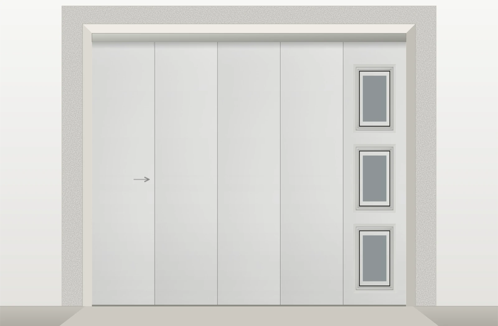 Porte de garage sectionnelle latérale lisse motorisée Somfy avec hublots sur mesure – Blanc RAL 9010