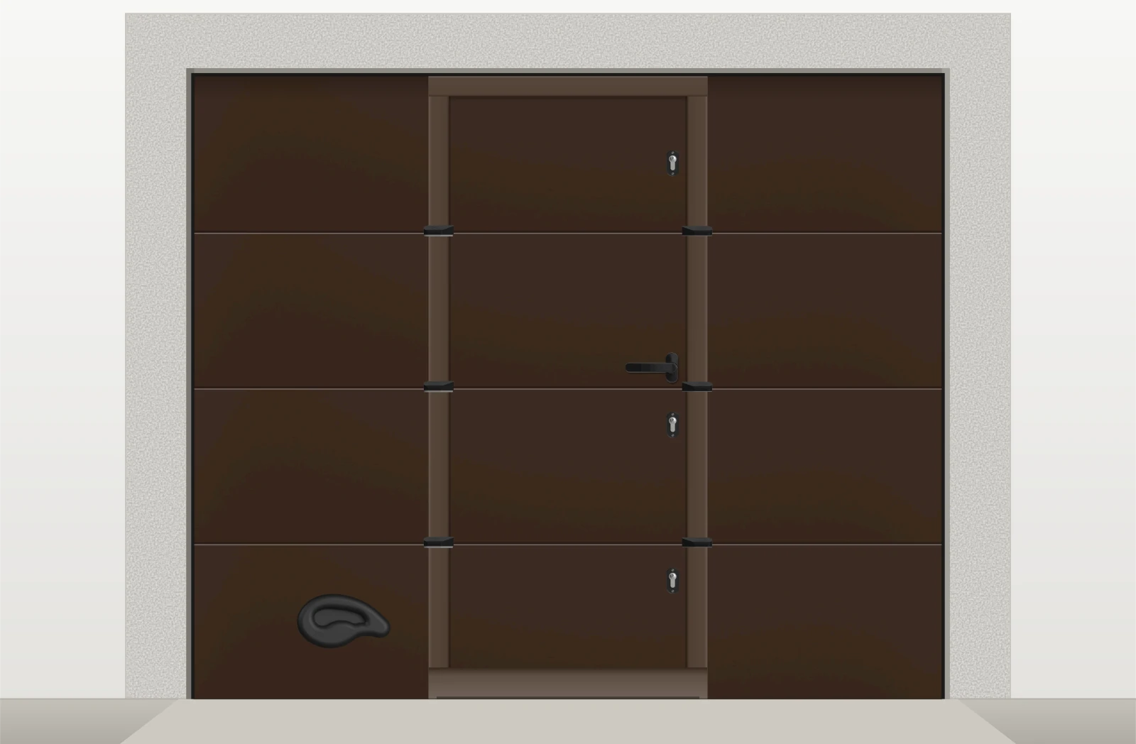 Porte de garage sectionnelle lisse avec portillon sur mesure – Brun sépia RAL 8014