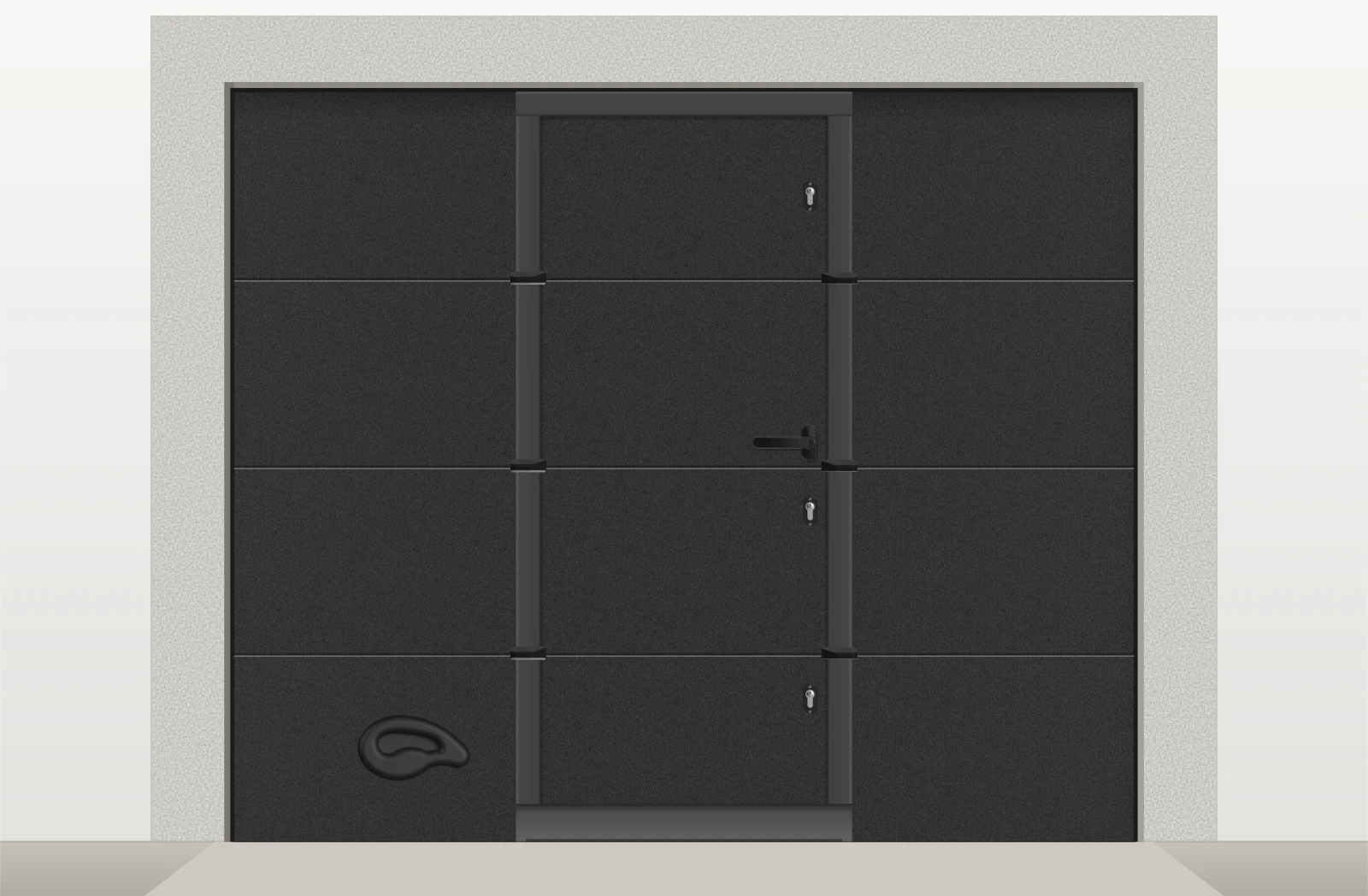 Porte de garage sectionnelle lisse avec portillon sur mesure – Noir RAL 9005