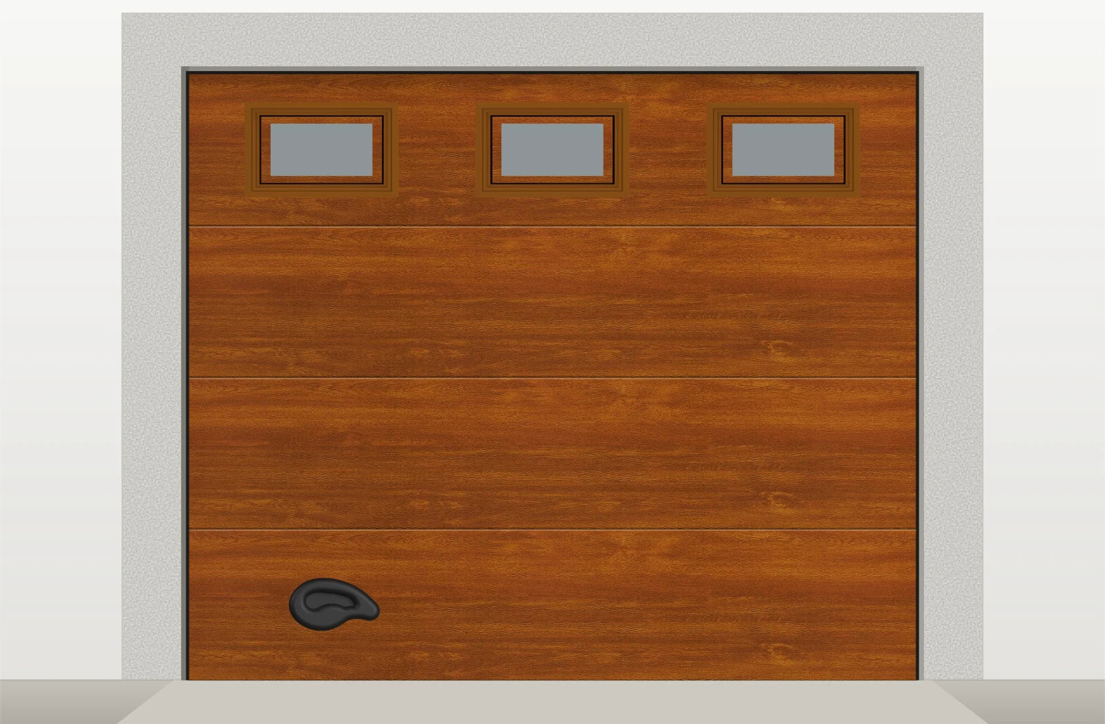 Porte de garage sectionnelle lisse avec hublots sur mesure – Chêne doré