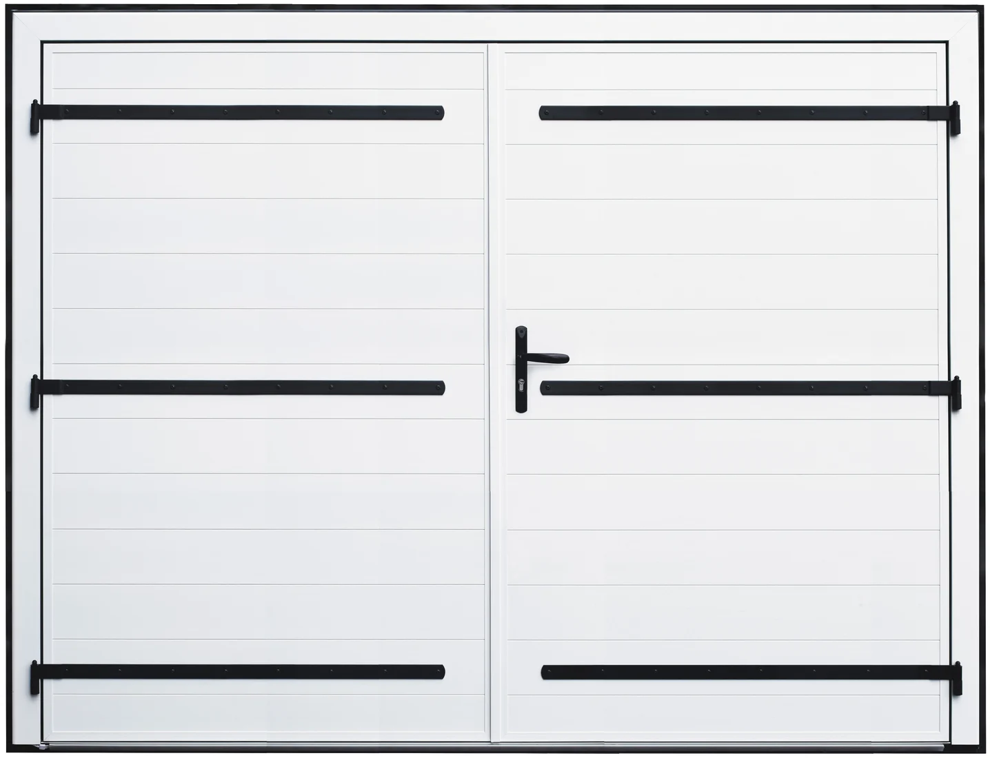 Porte de garage battante 2 vantaux aluminium · Aspect lames horizontales