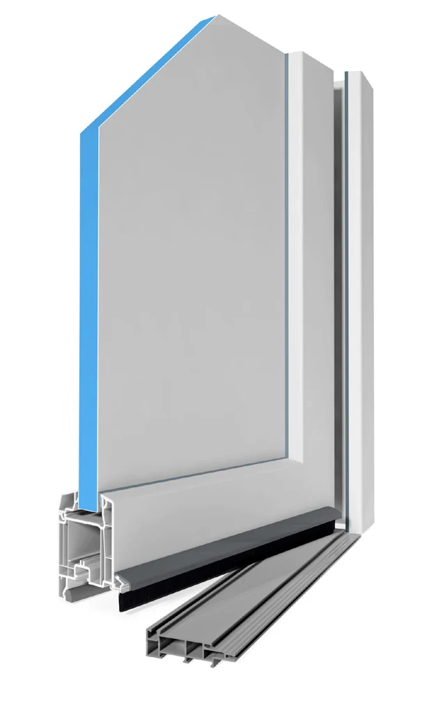 Détail technique de porte-fenêtre : seuil aluminium