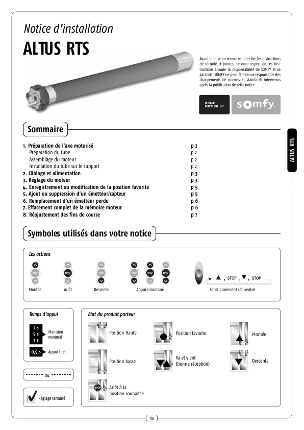 Couverture : Programmer Somfy Altus RTS