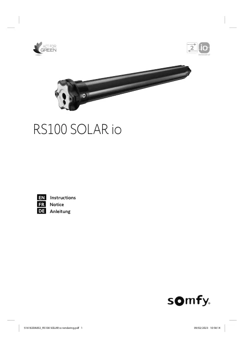 Couverture : Installer Somfy RS100 Solar io