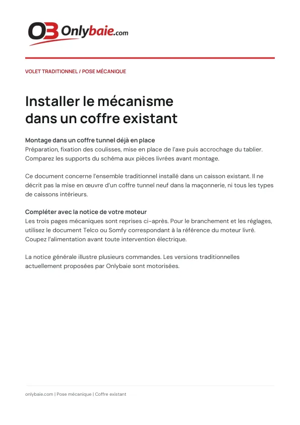 Couverture : Poser le mécanisme dans un coffre existant